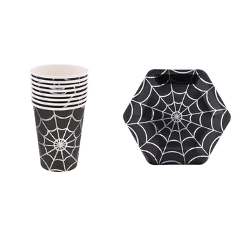Spinnenwebben borden en bekers - Karton - Zilver / Multicolor - &Oslash;20 cm - Halloween 2