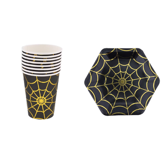 Spinnenwebben borden en bekers - Karton - Zwart / Multicolor - &Oslash;20 cm - Halloween 1