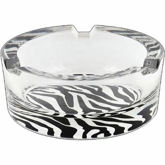 Trendy sigaretten asbak JOELA zebra design - Zwart / Wit / Transparant - Glas - ⌀ 8,3 x 3,3 cm - Set van 2 - Roken - Asbak - 