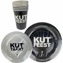 K*t Feest pakket RUMAG - Taartbordjes Eetbordjes Bekertjes - Karton - Recyclebaar - Zwart / Wit - 8 stuks per artikel - Verjaar