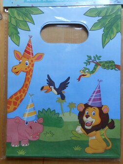 Papieren uitdeelzakjes met dieren print - Blauw / Multicolor - Papier - 10 stuks - Feestzakjes - Party bags
