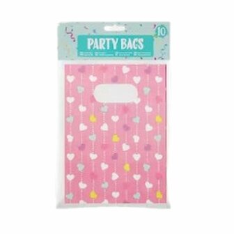 Papieren uitdeelzakjes met hartjes print - Roze / Multicolor - Papier - 10 stuks - Feestzakjes - Party bags