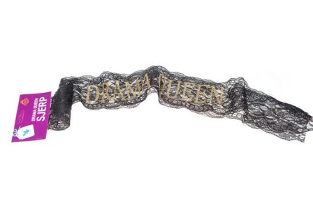 Sjerp met tekst ''Drama Queen'' - Zwart / Goud - Kant - 75 x 10 cm - 1 stuk - Verjaardag - Decorati