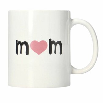 Drinkbeker MOM - wit - Keramiek - ⌀ 8 cm - Moederdag - I LOVE MOM - Beker - Mok