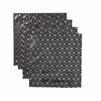 Luxe velvet servetten NOELLA - Zwart/Zilver - 100% Polyester - 40 x 40 - 4 stuks - Classy - Luxe servetten - Hotel kwaliteit 