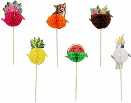 Coctailprikkers Fruit - Multicolor - Karton / Hout - 9 cm - 24 stuks - Zonnen - Zomer - Lente - Decoratie