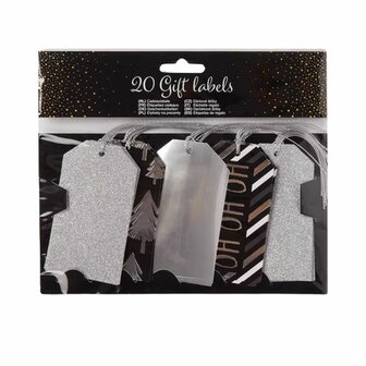 Luxe cadeau labels met glitters / print - Zilver - Karton - 20 stuks - Geschenk - Kerst - Sinterklaas - Verjaardag - Surprise -