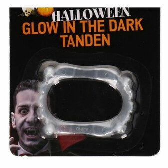 Halloween glow in the dark tanden - Transparant - kunststof - One size - Vampire - Dracula - Blade