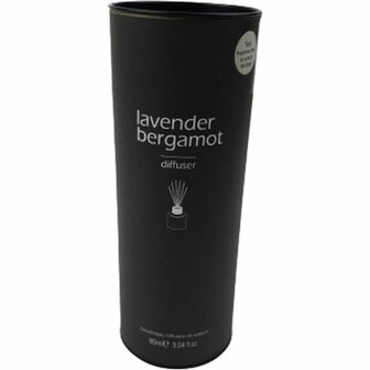 Geurstokjes diffuser Lavender Bergamot - Zwart / Wit - Glas / Hout - 90 ml - Cadeau - Vaderdag Cadeau - Voor hem - Papa - papad
