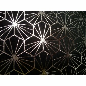 Luxe Velvet Tafelkleed HILTON - Zwart - Cr&egrave;me goud - 100% Polyester - 145 x 250 cm - Woonkamer - Velvet Tablecloth