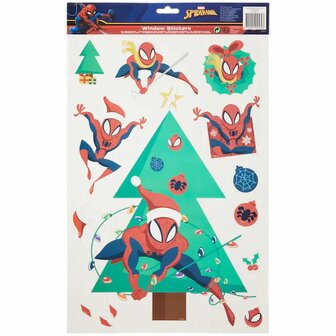 Spiderman Kerst Raamstickers - Multicolor - Kerstboom - Kunststof - 44 x 29 cm 