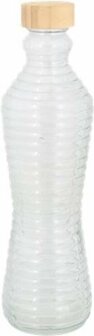 Waterfles ZANDER - Bruin / Transparant - Glas / Bamboe - h 31 cm