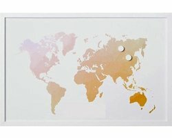 Magnetisch whiteboard wereld kaart - Wit / Goud - Metaal / Kunststof - 60 x 40 cm