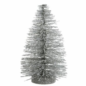 Decoratie Kerstboom met Glitter - Zilver - h 15 cm - Set van 3 - Kerstmis - kerstversiering