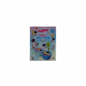 Eetbare cupcake shees met Ruimte print - Paars / Multicolor - &Oslash; 5,3 cm - Set van 12 shees - 4 verschillende designs - Ca