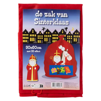 De zak van Sinterklaas - 3D effect - Rood - 90 x 60 cm - Sint met paard