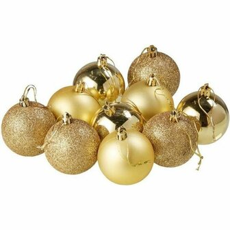 Kerstballen Set - Goud - Mat / Glitter / Glans - Kerstversiering - Kunststof - Set van 10 stuks