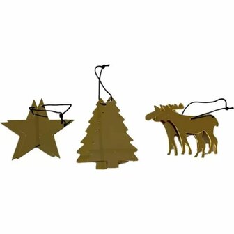 Kerst ornament - Kerstboom / Rendier / Ster - Goud - Set van 3