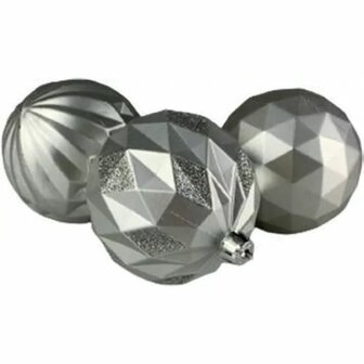 3D Kerstballen - Zilver - Mat - Kunststof - ⌀ 7 cm - Assorti