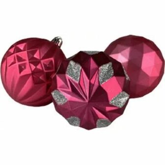 3D Kerstballen - Roze - Mat - Kunststof - ⌀ 7 cm - Assorti