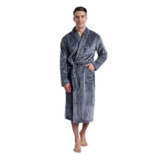 Badjas voor mannen met zachte stof - Grijs - Polyester - Maat L - Bad - Jas - Robe - Warm - Comfortabel