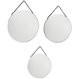 Hangspiegel THERESE Met Metalen Ketting - Zwart - Metaal / Glas - &Oslash; 20 / 30 / 35 cm - Rond - Set van 3 spiegelsx 1