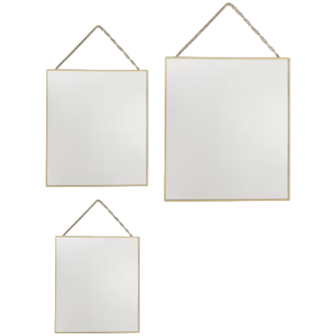 Hangspiegel PABLO Met Metalen Ketting - Goud - Metaal / Glas - Ca 20 / 30 / 35 cm - Vierkant - Set van 3 spiegels1