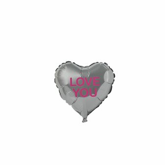 Folieballon Love You - Zilver - 33 cm - Ballon love you - Roze - Hartje - Stickers love you - Ballon - Ballonnen - Hartjes ballon