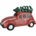 Kerst auto met kerstboom - Rood - Keramiek - 24 x 13 x 16 cm
