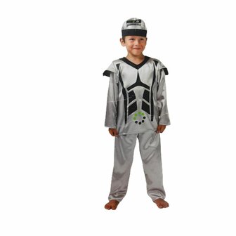 Ruimte robot Pak - Zilver / Zwart - Katoen - Broek / Shirt / Muts - kindermaat 128 - Spelen - Verkleden - Kinderen - Vechten