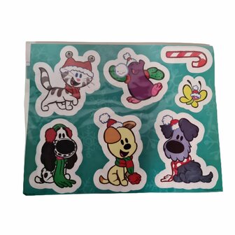 Kerst Woezel en Pip raamstickers - Multicolor - 7 stickers - XL - makkelijk te verwijderen - Raam plak stickers
