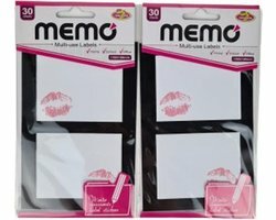 Memoblok - Zelfklevend - School / Kantoor - Wit / Roze - Papier - 150 x 100 mm - Set van 2x 30 Sheets