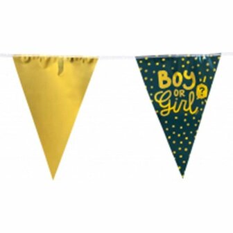 Feest vlaggenlijn &#039; Boy or Girl &#039; - 6 meter - 15 vlaggen - Donkergroen / Goud - Geboorte - Feestdagen