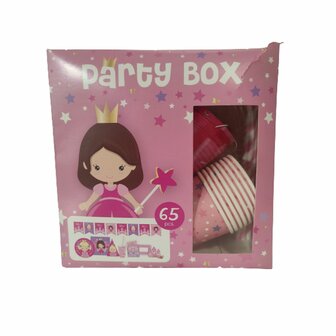 Party box Prinsessen - Roze - Feest set - 65 Stuks - Slinger - Bekers - Bordjes - Rietjes - Feestje - Kinderfeest - Servetten - Roltongen - Feesthoedjes 