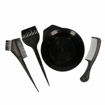 Haarverf set - Zwart - 4 Delig - Kunststof - Haar Tools - Haarverfset - Kwasten - benodigdheden - Haar verven - Kapper Tools 