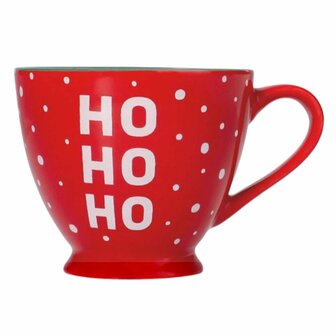 Mok &#039;&#039;HO HO HO&quot; - Rood / Wit / Groen - 280 ml - 12,5 x 10 x 8,5 cm - Keramisch - Kerst - Kerstmis - Kerstman - Beker - Theekop - Kerstdagen 