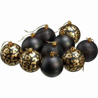 Luxe kerstballen - Zwart / Goud - Panter print - set van 10 - Kerst
