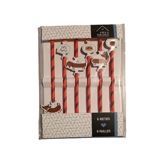 Rietjes met Teckel - Rood / Multicolor - Papier - 6 Stuks - Rietje - Drinken