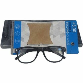 Luxe leesbril vierkantjes design CAROLA met hoes - Zwart / Transparant - Kunststof / Glas - One Size - Sterkte +3.00 - Leesbril