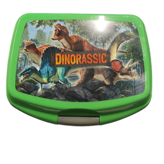 Broodtrommel met dino print - Groen - Kunststof - Brooddoos - Lunchbox - 16,5 x 13 x 4 cm