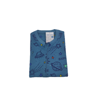 Onesie - Pyjama pak - Blauw - 100% Katoen - Maat 104/ 110 Ruimte - Sterren - Planeten