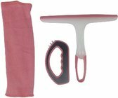 Voegenborstel set schoonmaakset - Roze / Zilver - Kunststof - 3 Stuks - Zeem / Doek / Voegenborstel - Schoonmaken