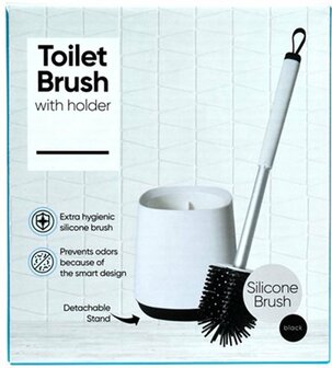 Toiletborstel met houder MAHDI - Wit / Zwart - Kunststof - 12 x 47 cm