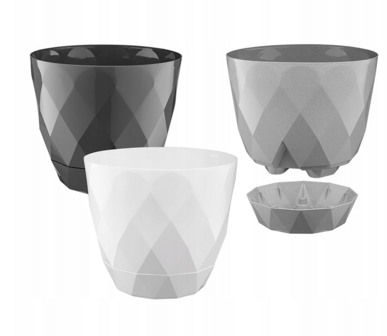  Luxe Bloempot DIAMOND - Grijs - Kunststof 27 x 27 x 24 cm - Bodem kan losgedraaid worden - In en Outdoor