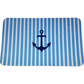Badmat FIONN met anker print - Lichtblauw / Wit - Polyester - 45 x 75 cm - Badkamer - Bad - Badmat - Huis - Interieur