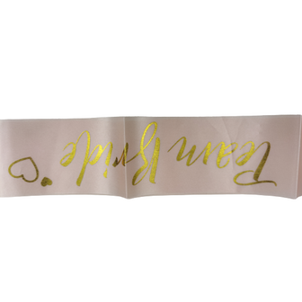 Sjerp met tekst '' TEAM BRIDE '' - Zalm / Goud - Kant - 75 x 10 cm - 1 stuk - Verjaardag - Trouweri
