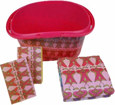 Schoonmaakset - Roze / Multicolor - Kunststof - 5 stuks - Emmer / Microvezeldoeken / Sponzen - Schoonmaken - Schoonmaak