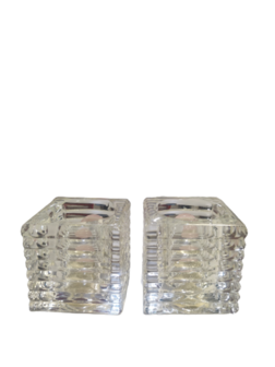 Design Geribbeld glazen theelichthouder KRISTIAN - Transparant - Set van 2 - 6 x 6 x 6 cm - Vierkant - Horecakwaliteit - Waxine