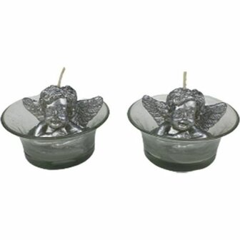 Engel waxinelichtjes - Zilver / Transparant - Glas / Wax - 6 x 4,5 cm - 2 Stuks - Theelichtje - Theelicht - Waxinelichtje