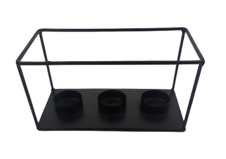  Moderne Industri&euml;le theelichthouder GOYA - zwart - Metaal - 20 x 10 x 10 cm - Waxinelichthouder met ruimte voor 3 waxli